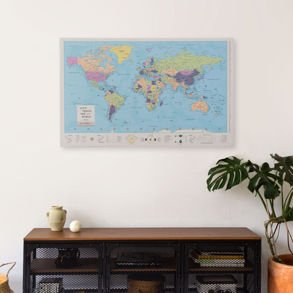 World Map Canvas (120 x 75 cm) - Sky Blue