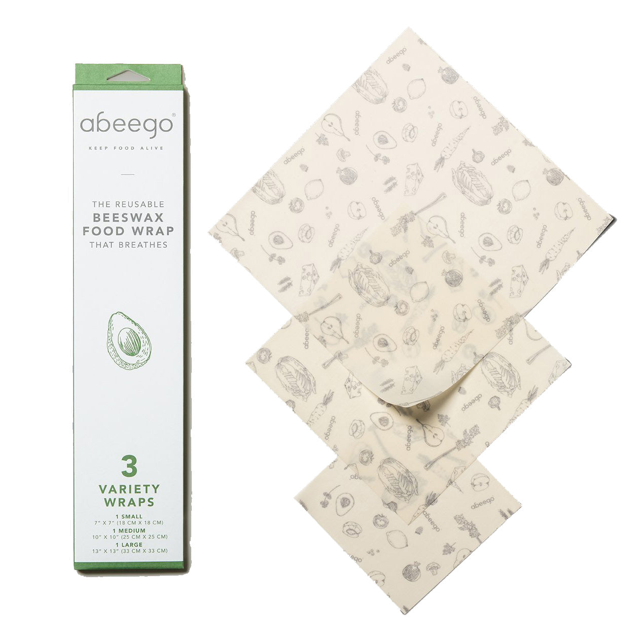 Beeswax Food Wrap Variety 3-pack
