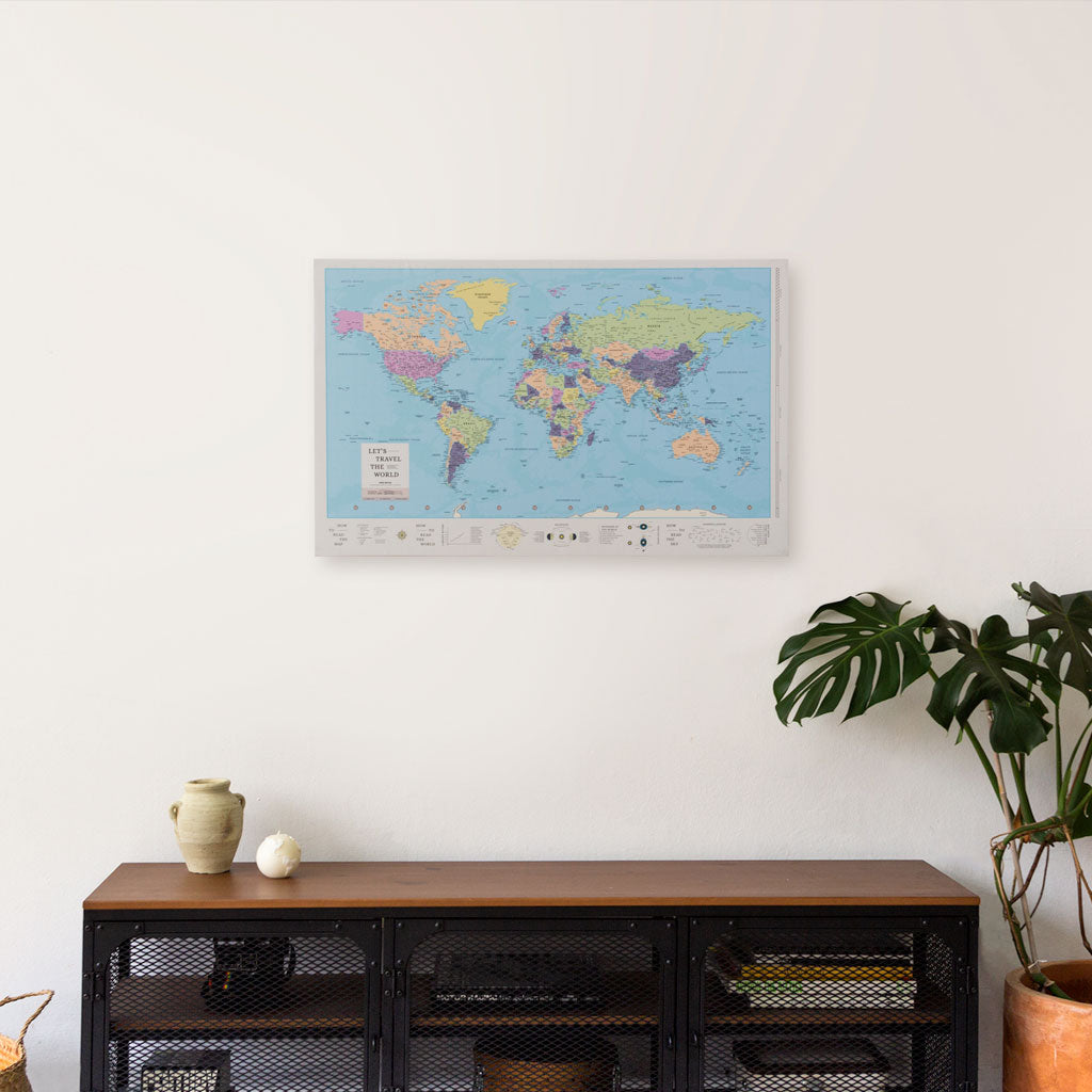 World Map Canvas (75 x 50 cm) - Sky Blue